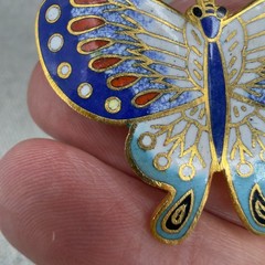 Vintage Butterfly Brooch Cloisonne Gold Tone 1.5 Inches