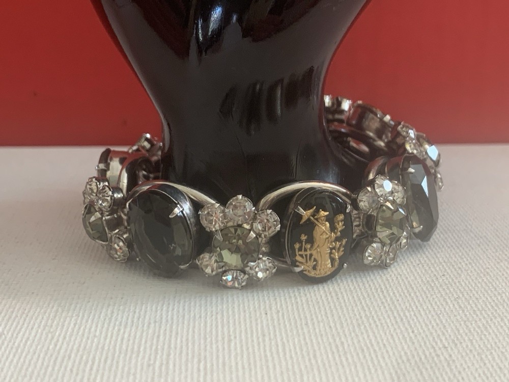 Vtg. D & E Rare Juliana 5 Link 7” Bracelet Silver Tone Black/ Green/ Gold BinM