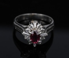 Fine 0.37ct Natural Ruby & 0.24ct Diamond Platinum Cross Cluster Ring Size 3