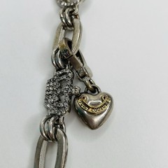 Vintage Juicy Couture Rhinestone Bracelet Chunky Puffy Heart Charm Silver Tone
