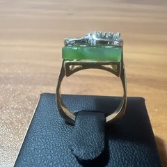 Vintage Estate 14k Yellow Gold Rectangular Jade Diamond Scorpion Motif Ring Sz 6