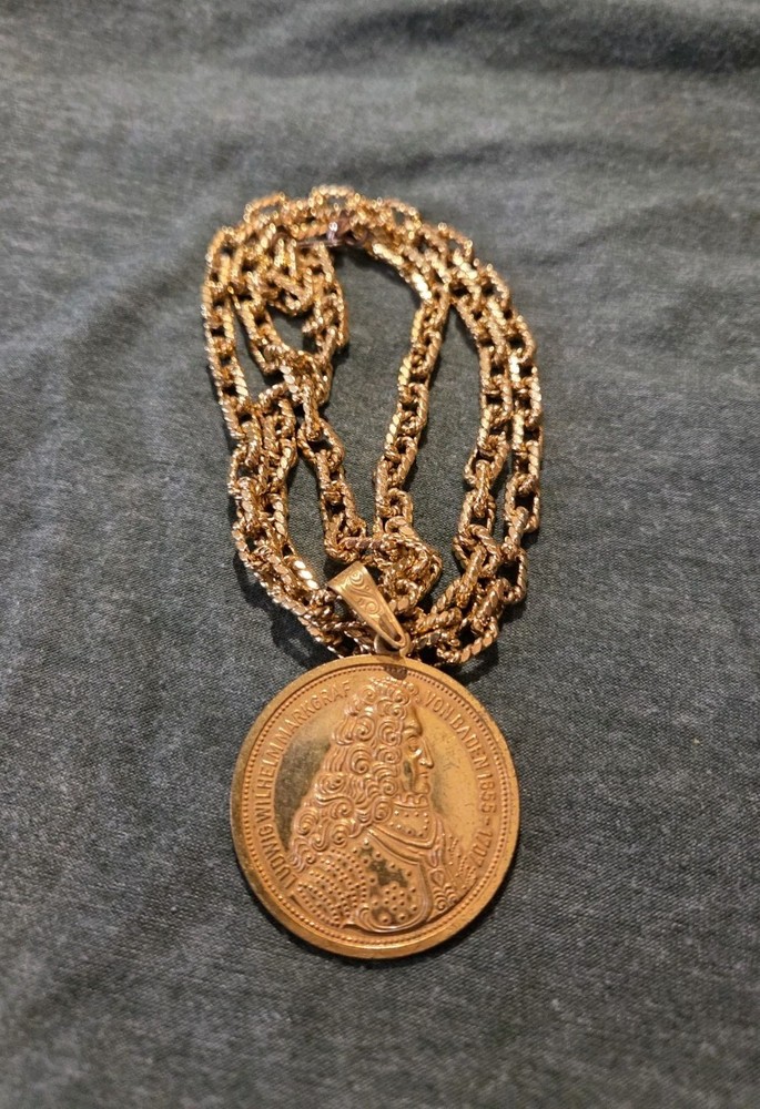 Miriam Haskell Gold Tone Double Sided Coin Pendant AND Dauplaise NECKLACE