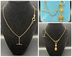 Vintage 12k Gold Filled Pocket Watch Chain FOB, Dog Clip, T-Bar, O-Ring, Cameo