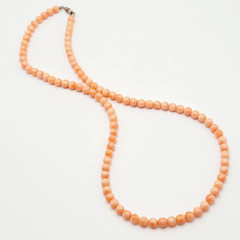 Genuine Pink Peach Blush Coral Bead 6mm Necklace Alloy Clasp Tested 25 inch
