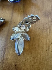 Vtg D&E Delizza Elster Juliana Brooch Earrings Peacock Blue Green Rhinestone