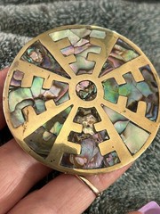 Amazing large Brass Taxco Abalone pin/pendant & Earring set. Screw backs.