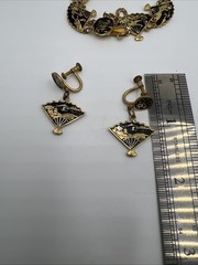 Vintage Amita Damascene Fan Link 3 Piece Set 24k Gold Plated Japan Full Parure