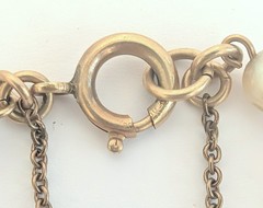 Vintage 12K GF Gold Filled Pearl Tennis Bracelet w/ Safety Chain