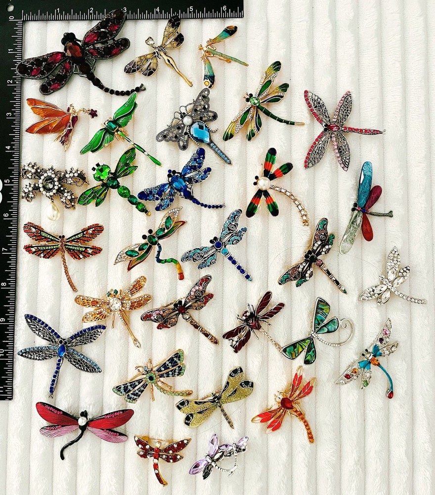 Dragonfly Brooch Collection – 30pc Colorful Rhinestone & Enamel Bundle