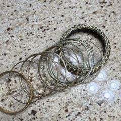 Vintage Mixed Lot of 10 Brass Bangles for Women, Metal & Mixed Materials