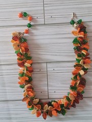 1960s Lucite Leaf Fringe Necklace Made in Hong Kong fall colors choker necklace