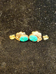 Vintage Turquois Earrings With Flower With Leaf Motif Signed ALV Anna Valencia