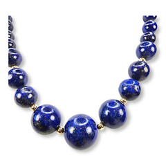 Vintage Graduated Lapis Lazuli and 14KT Gold Beads Clasp Necklace 17.75 Inches