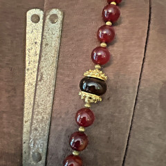 VTG SIGNED KENNETH LANE CARNELIAN RED AMBER GLASS BEAD PENDANT NECKLACE RARE 33″