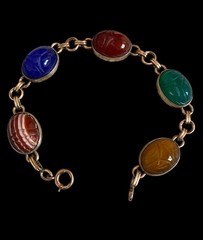 VTG Symmetalic Sterling 1/20th 14K Gold Scarab Gemstone Bracelet 6.75in