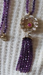 MMA Metropolitan Museum Art Signed Necklace Tassel Pendant Amethyst? Glass? 33″