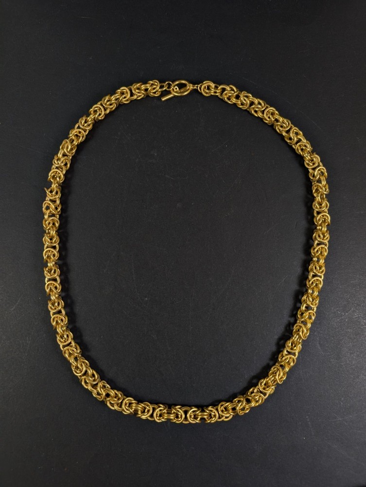 Heavy Gold Tone Byzantine Chain 30 In Textured Metal Necklace Clasp Link Round