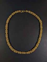 Heavy Gold Tone Byzantine Chain 30 In Textured Metal Necklace Clasp Link Round