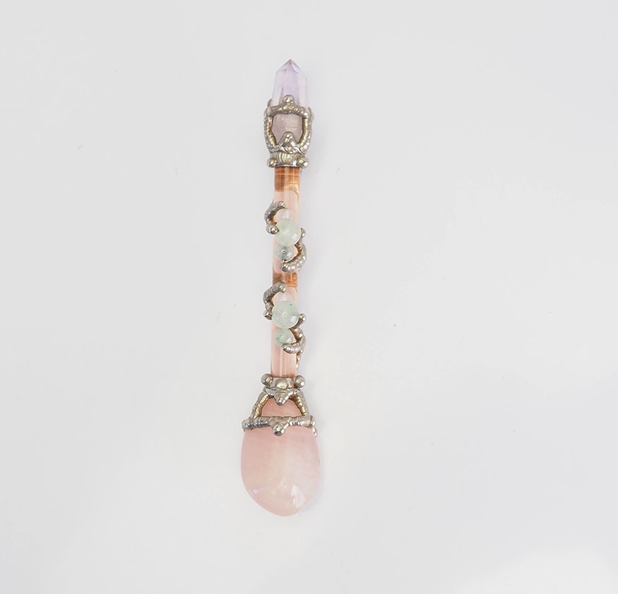 One of a kind fanasty silver tone metal gemstones glass unique handmade pendant
