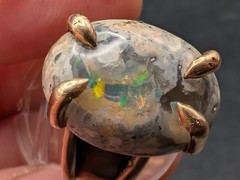 🔥 ANTIQUE 10K GOLD THICK BAND RING BRIGHT GALAXY BOULDER OPAL STONE 8.5 GRAMS
