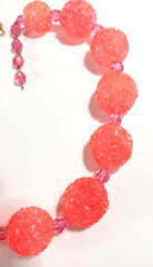 Bright Pink Orange Lucite Textured Ball Beaded Necklace ~ Marvella ~ 16 inch