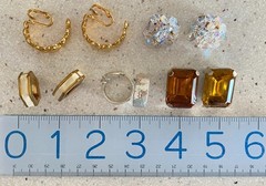 Lot of 5 Vintage Clip On Earrings Gold Silver Tone AB Beaded Enamel Hoop