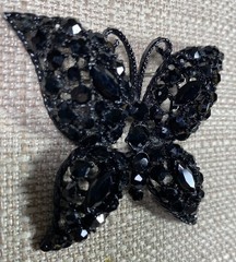 Butterfly Brooch Black Glass Stones