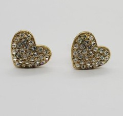 Monet Pave Crystal Heart Earring Gold tone Clip On .75 in vintage
