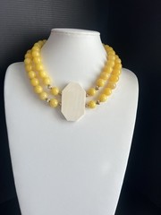 Vintage 1980s RO-DO NOS Chunky Yellow Stone Octagon Bone Collar Necklace 16”