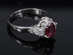 Vintage 0.68ct Intense Red Ruby & 0.08ct Diamond Platinum Handmade Ring Size 5