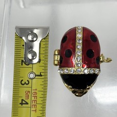 Vintage Ladybug Rhinestone Enamel Trinket Box Pendant Gold Tone 1.35”