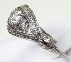 Antique 3 Diamond Filigree Engagement 14K-18KW Gold Ring Size 9 UK-R1/2 EGL USA