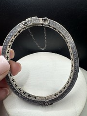 Antique 1920s Art Deco Sterling Silver & Channel Set Amethyst Bangle Bracelet