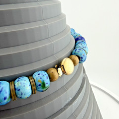 Vintage Chunky Artisan Blue Glazed Ceramic Bead Statement Necklace