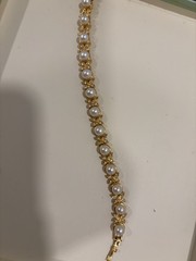 Vintage Joan Rivers Faux Pearl Clear Rhinestone Gold-tone Link Bracelet 7.5″