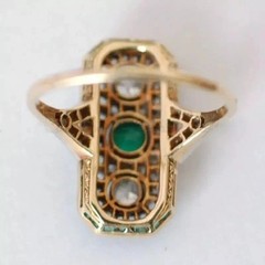 Art Deco Style Lab Created Emerald 3-Stone 14K Gold FN Wedding Anniversary Ring