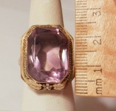 Antique Octagon 17x14mm Amethyst 14K Yellow Gold Ring 7.25 Flower Accent