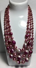 GORGEOUS 17 1/2” 3-STRAND NECKLACE PINK/BURGUNDY TONES ADJUSTABLE LENGTH JAPAN