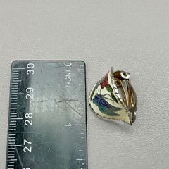 Earrings Womens Silver Tone Vintage Cloisonne Enamel Butterfly Floral 1 Inch