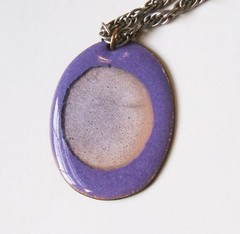Enamel on Copper Pendant on 24 Inch Silver Tone Chain Necklace