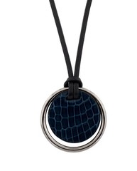 HERMES Blue Leather Alligator Petit H Round Pendant Necklace
