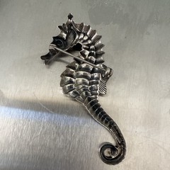 Vintage Beau Sterling Silver Seahorse Brooch Pin 2.5″ Coastal Beach Nautical