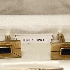 Vintage Swank Genuine Onyx Gold Tone Cufflinks Tie Clip Weber Heilbroner Box