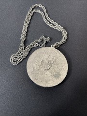 Vintage Edlee Scorpio Astrology Zodiac Rock Pendant Necklace Long Silver Tone