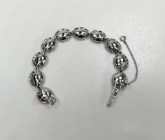 Vintage Blue Crystal and Clear Rhinestone Bracelet Silver Tone Fold-over Clasp