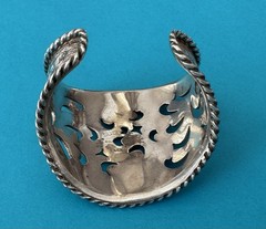 RARE Vintage 925 Sterling Silver Horse Brand Open Filigree Tapered Cuff Bracelet