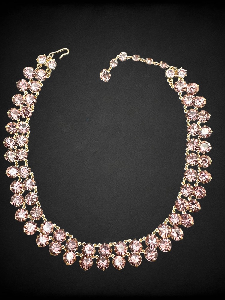 Vintage Lavender Purple Crystal Double Row Fringe Bib Necklace Open Back 16”