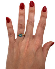TRUE ANTIQUE VICTORIAN TURQUOISE 14K REAL SOLID YELLOW GOLD GORGEOUS RING S 6.25