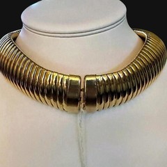 Vintage Gold Tone Tubogas Omega Collar Statement Necklace 18” Bold 148.4g