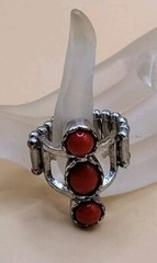 Vintage 3 Red Lucite Faux Stone Stretch Ring Silver tone One Size Fits All